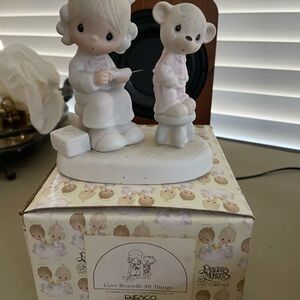 Precious Moments Child and Bear Figurine in Soft Pastels